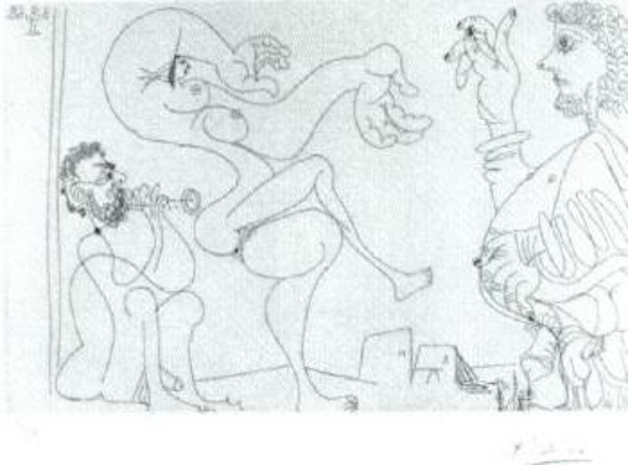 Danse du ventre dans le desert, avec spectateur bedonnant by Pablo Picasso