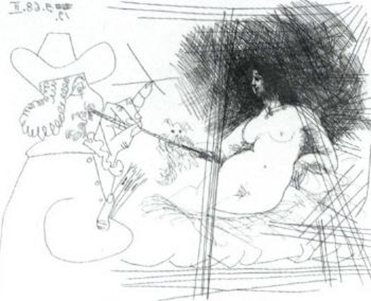 Artiste peintre peignant une Venus au petit chien by Pablo Picasso