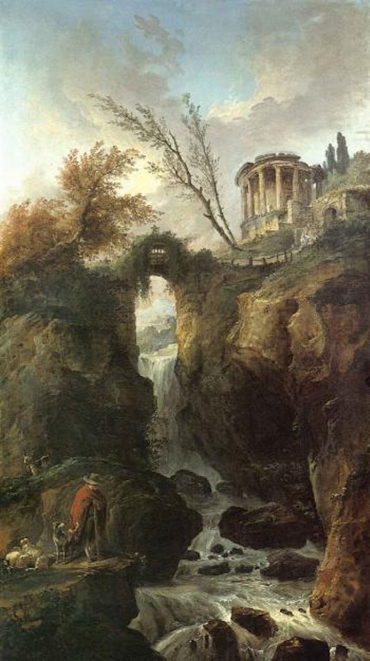 Vue de la cascade et du temple de Vesta a Tivoli by Hubert Robert