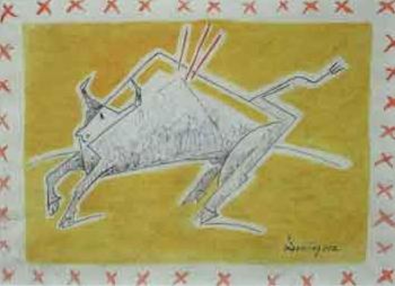 Composition au taureau sur fond jaune by Oscar Dominguez