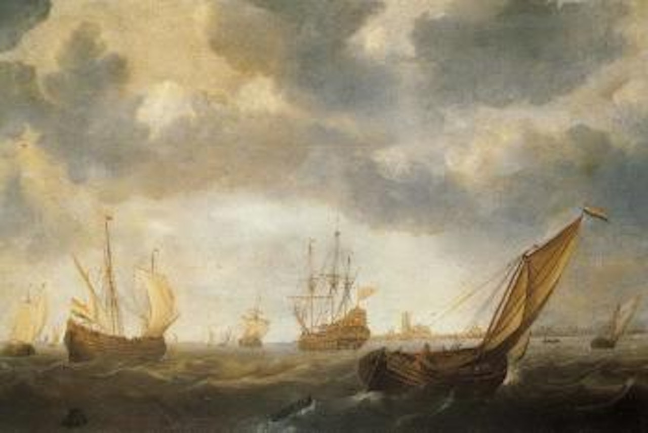 Marine with ships by Dutch School