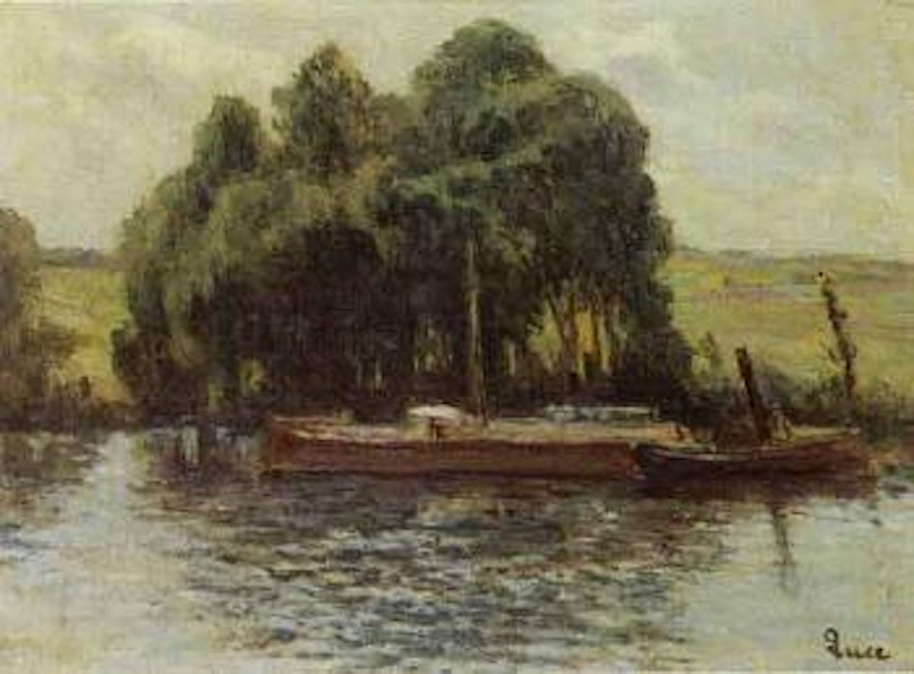 Remorqueur et peniche a Rolleboise by Maximilien Luce