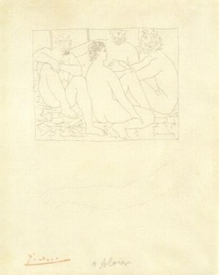 Quatre hommes nus assis by Pablo Picasso