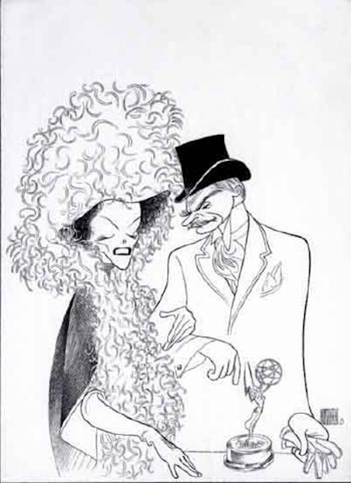 Katherine Hepburn and Sir Laurence Olivier with Emmy award by Al Hirschfeld