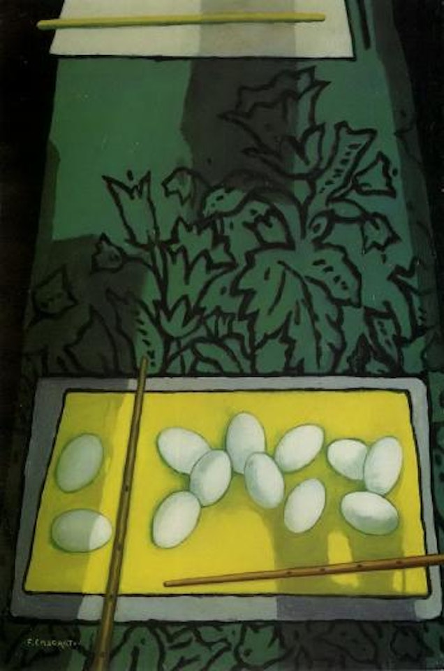 Eggs in green background by Felice Casorati
