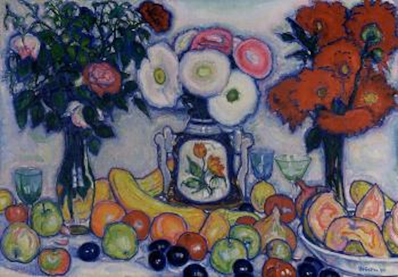 Still life with fruit and flowers by Leo Gestel