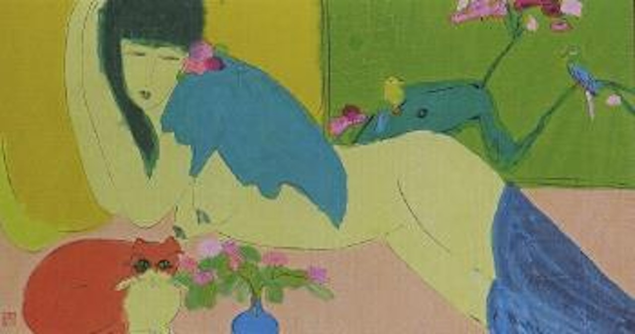 Nude with cat by Walasse Ting