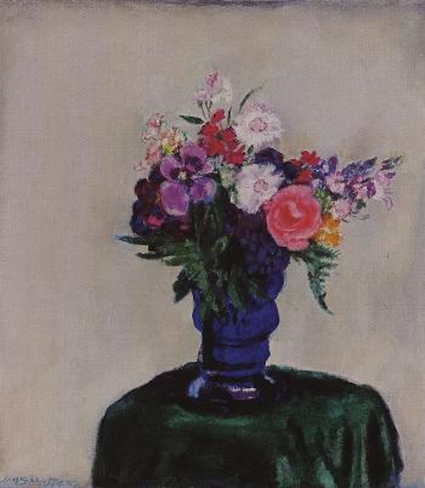 Blauwe vaas met bloemen by Jan Sluyters