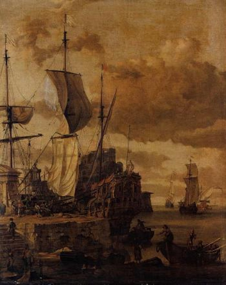Mediterranean harbour scene by Abraham Storck