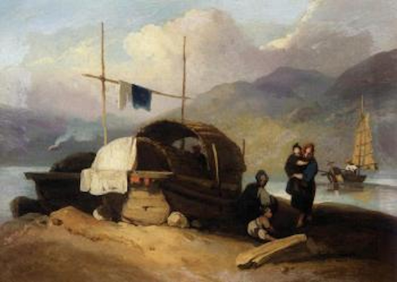 Chinese family at the sea-shore, near Macau by George Chinnery