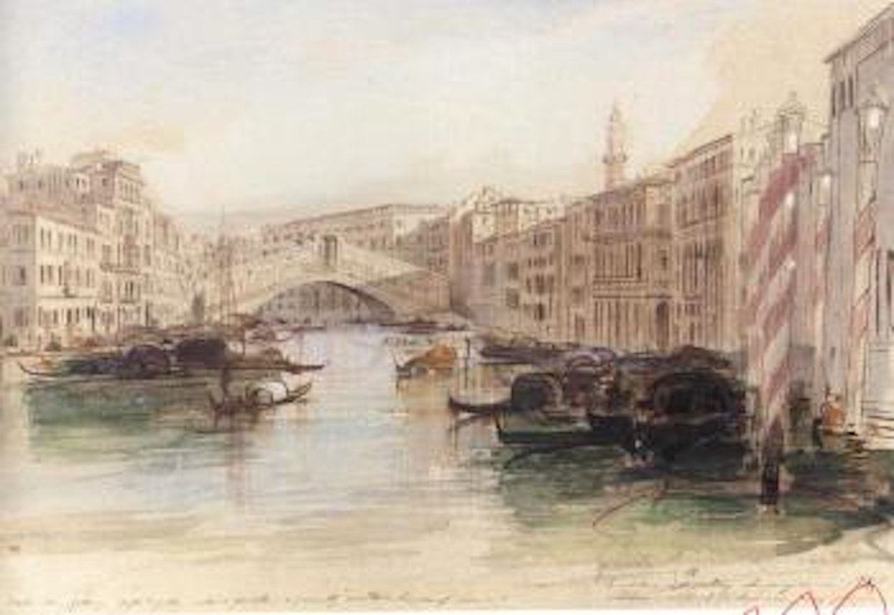 Grand Canal looking towards the Rialto Bridge, Venice by Edward Lear