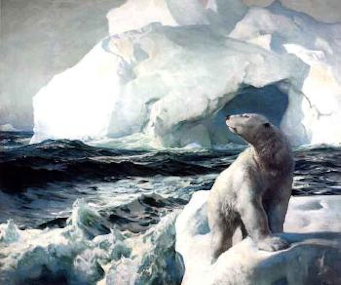 Ninety degrees north, polar bear and icebergs by Frederick Judd Waugh