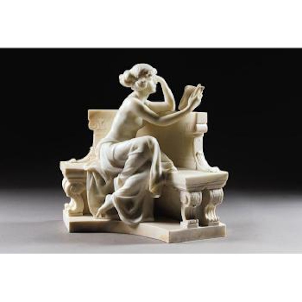 Woman reading seated on a bench by French School
