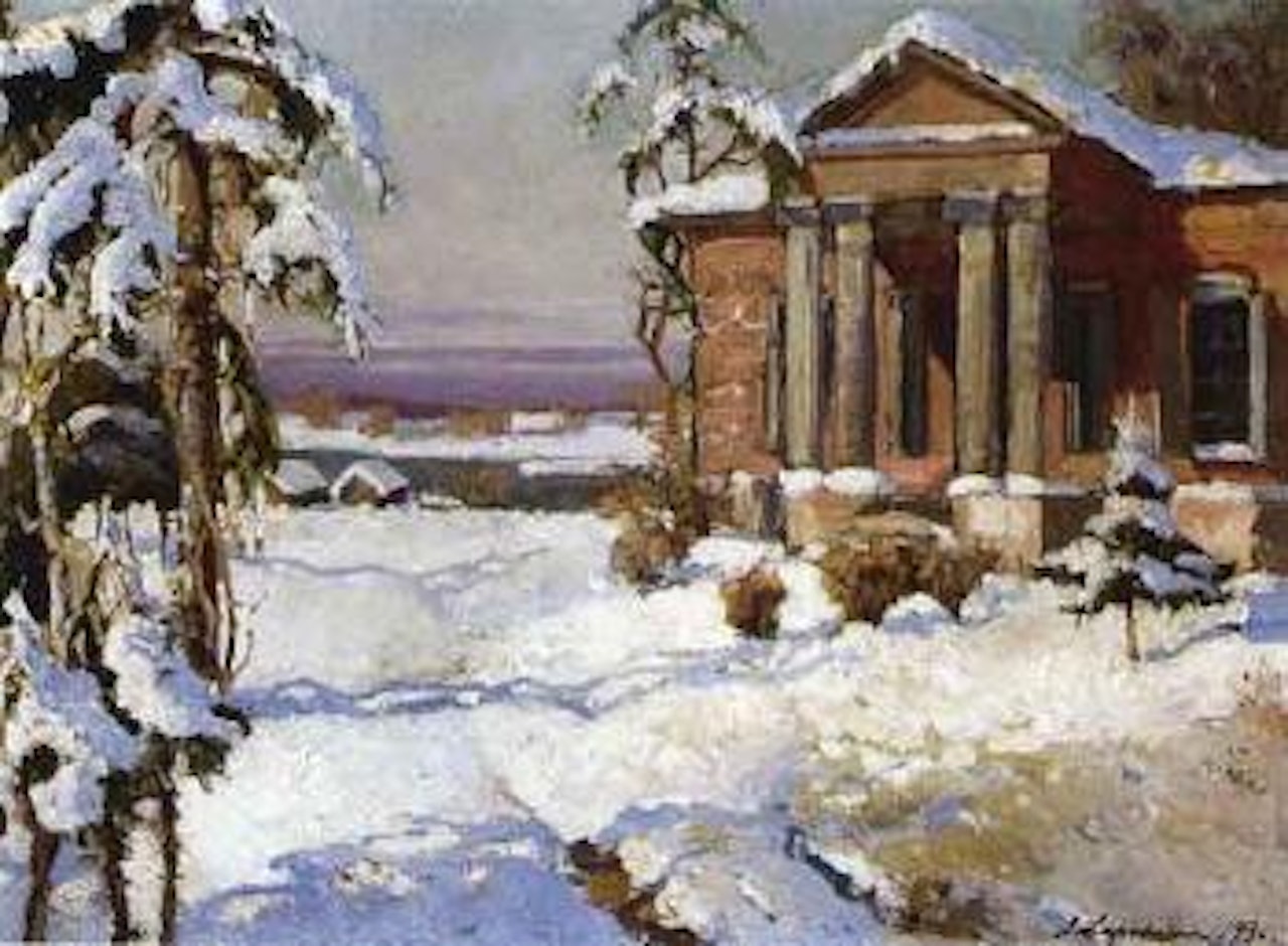 Village sous la neige by Georgij Aleksandrovic Lapschin