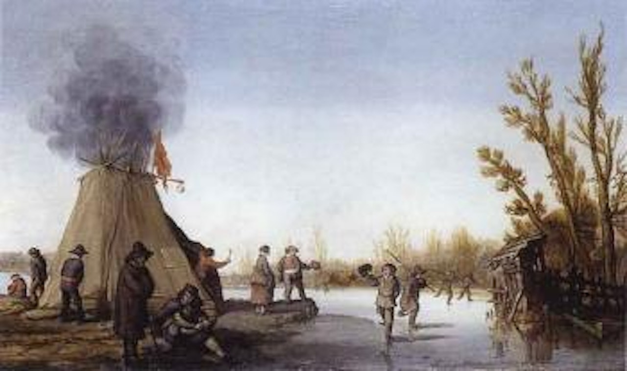 Halte du vin chaud sur le canal gele by Joost Cornelisz Droochsloot