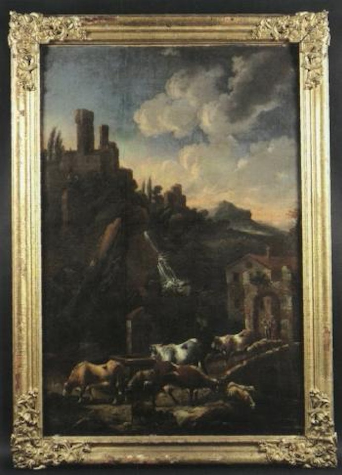 Wooded mountain landscape by Italian School