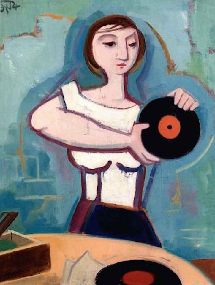 Girl with vinyl record by Karl Hofer