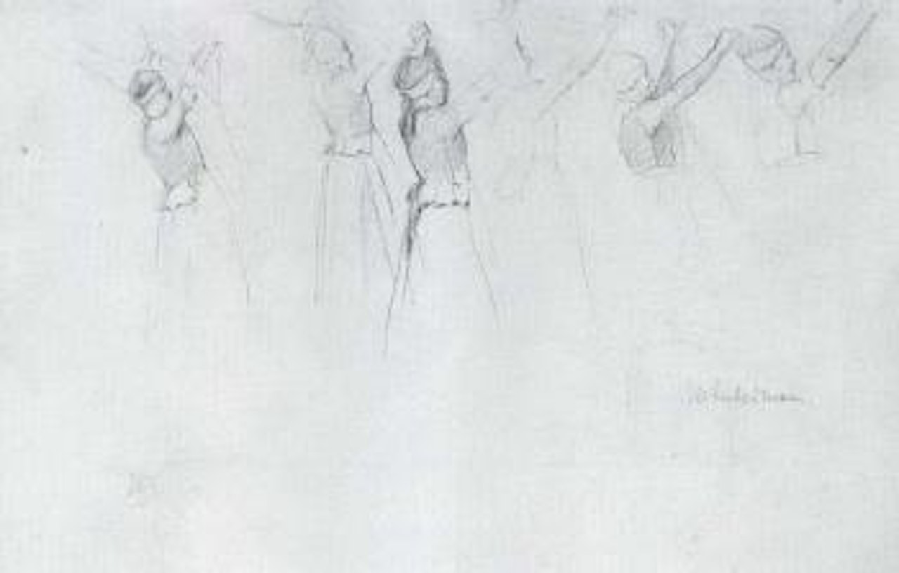 Woman hanging out washing by Max Liebermann