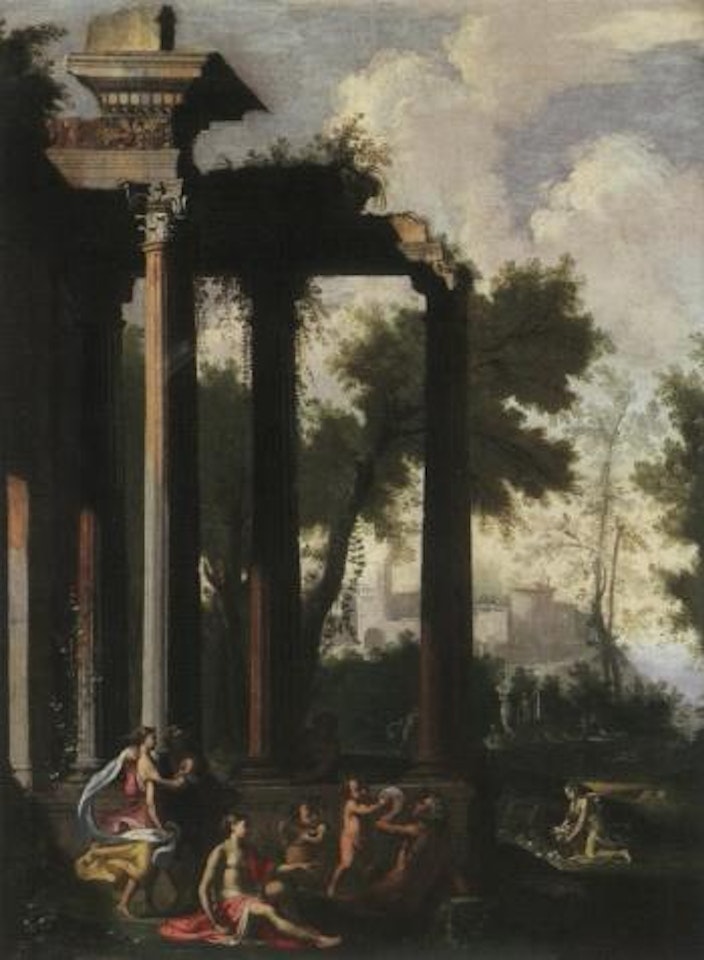 Satyr and nymphs in ruins by Pierre Patel