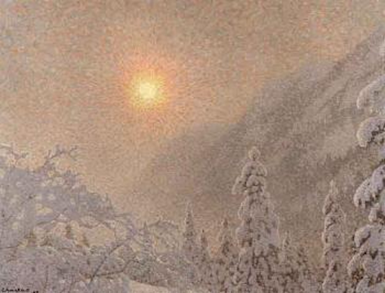 Sunny winter landscape by Gustaf Fjaestad