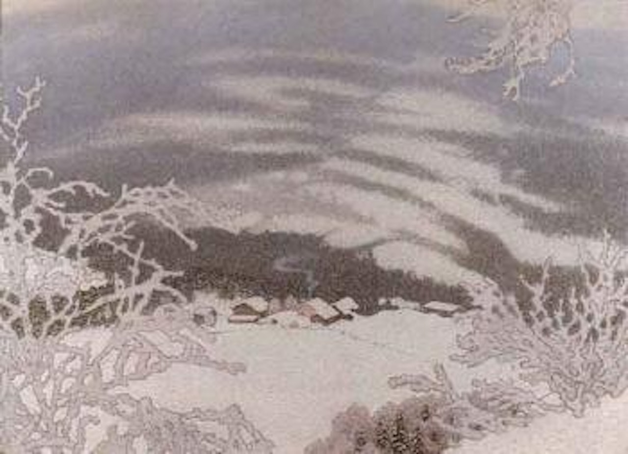 Lake in winter by Gustaf Fjaestad
