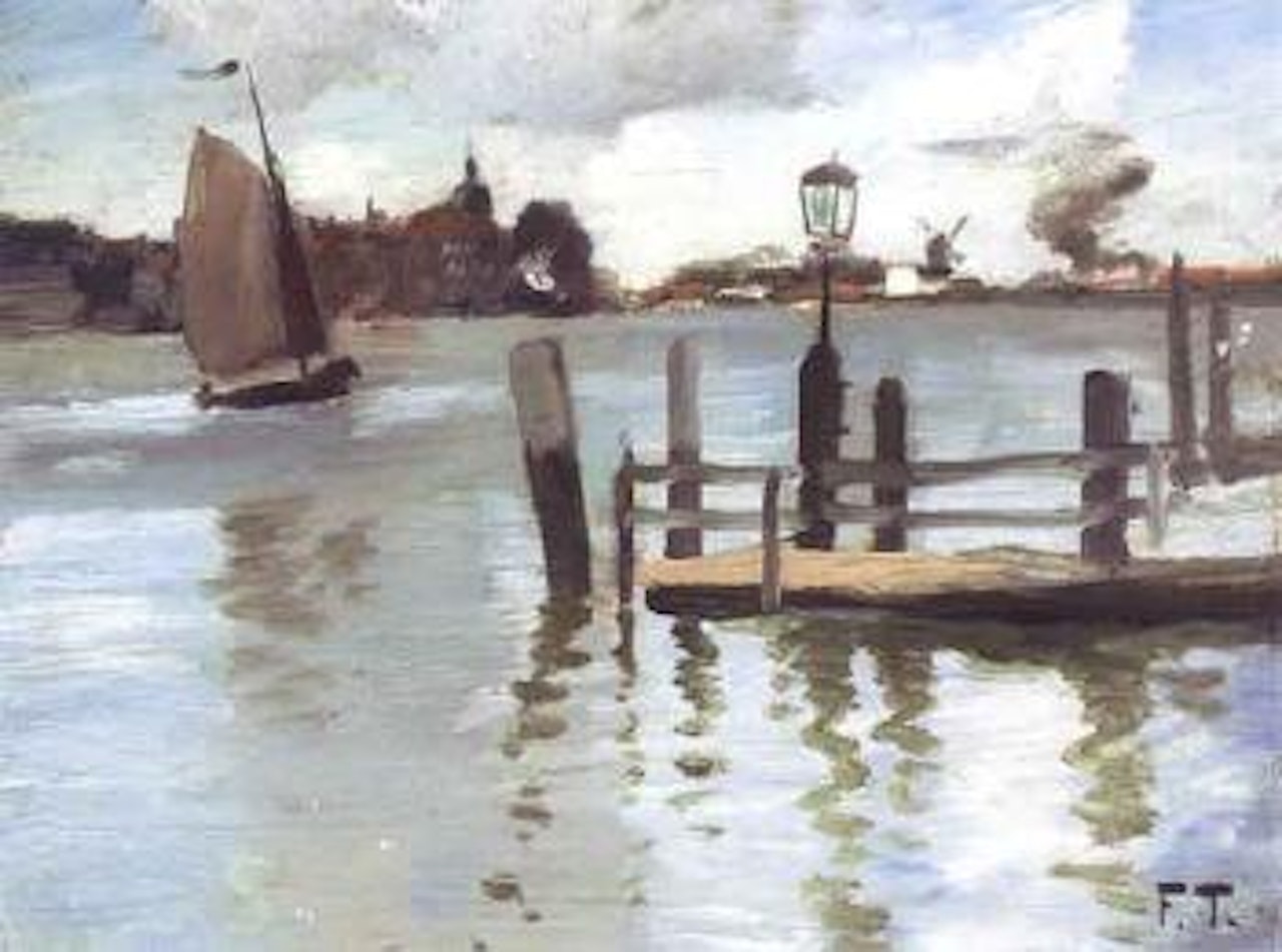 Harbour scene in Holland by Fritz Thaulow