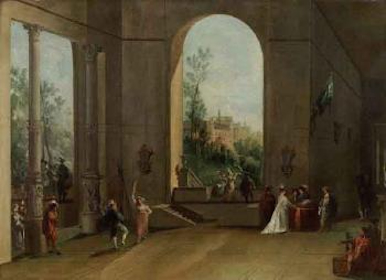 Elegant figures in palace interior by Giuseppe Bernardino Bison