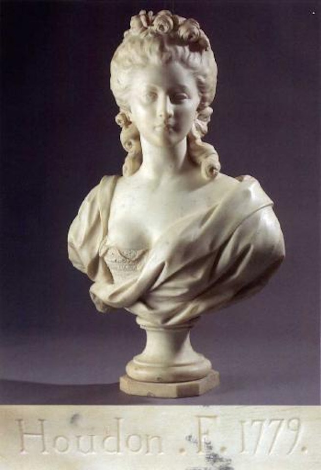 Young woman with flowers and bow in her hair by Jean-Antoine Houdon