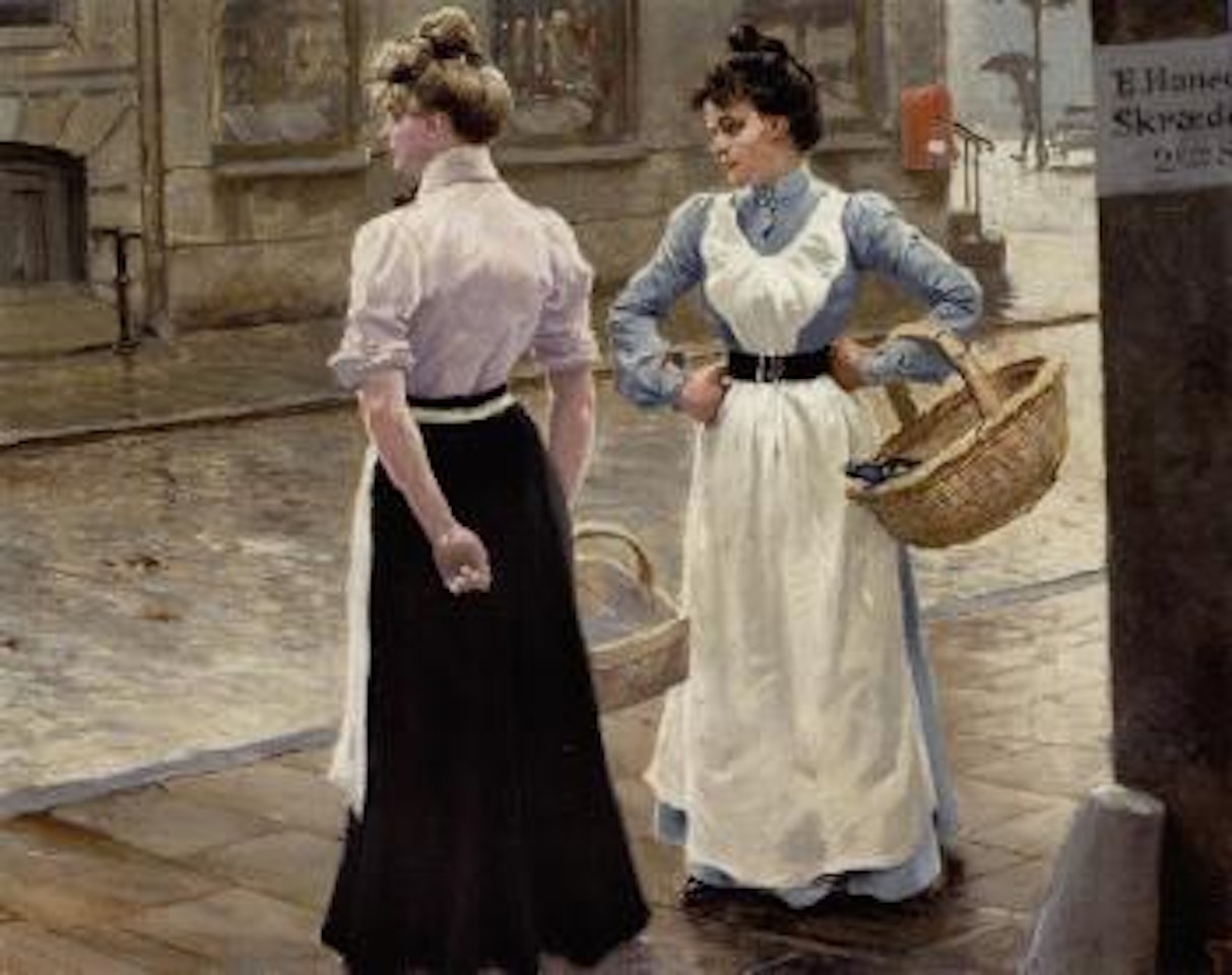 Street scene with two friends by Paul Fischer