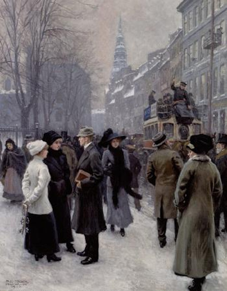 Winter's day in town - figures by Hellingands Church by Paul Fischer
