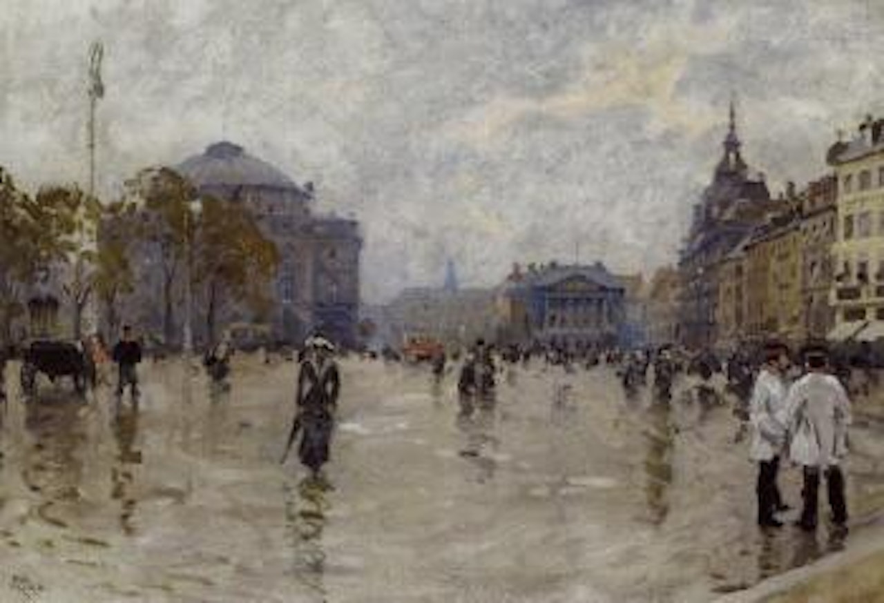 View of Kongen's Nytorv with figures by Paul Fischer