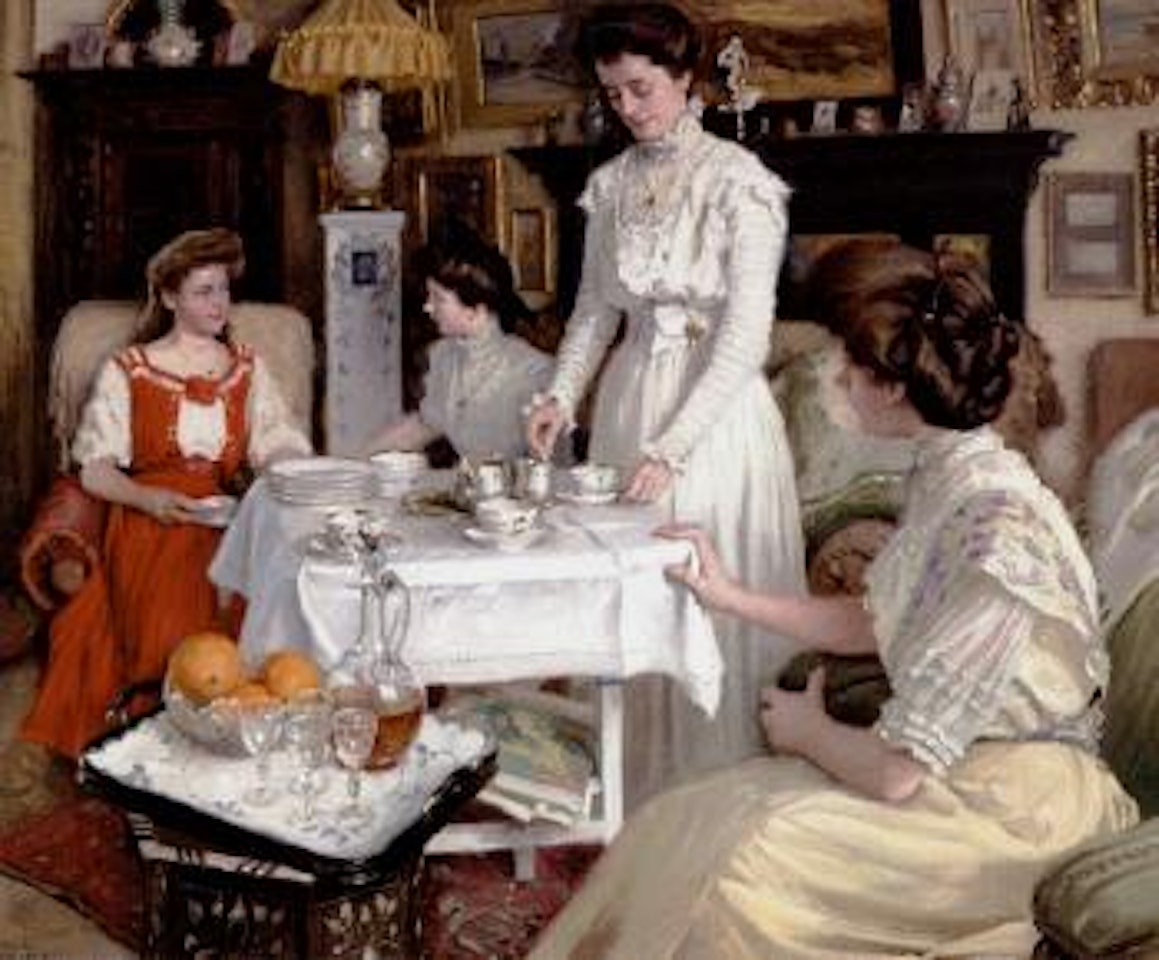 Afternoon tea at the artist's home at Sofievej by Paul Fischer