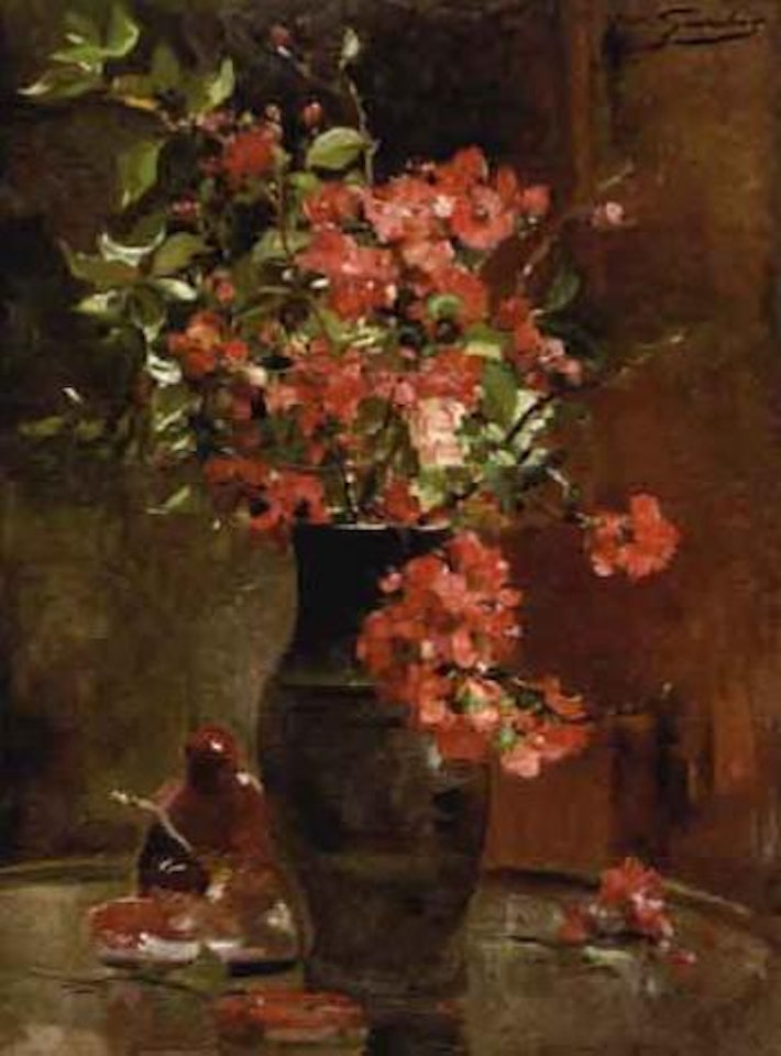 Composition au vase fleuri et a la figurine by Jean Gouweloos