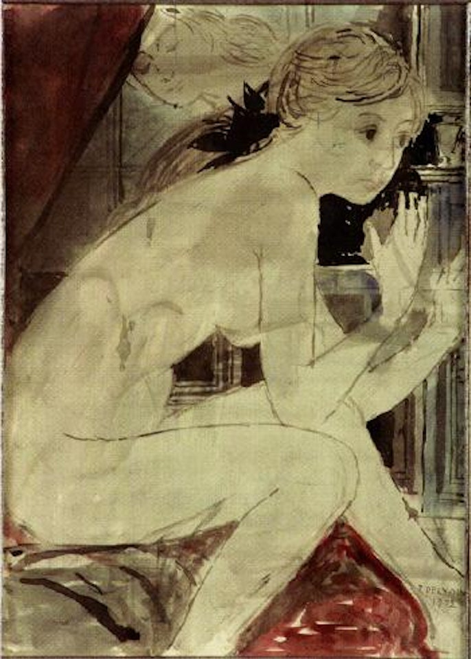 Jeune femme nue assise by Paul Delvaux