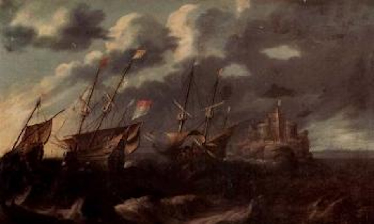 Ship battle by Flemish School