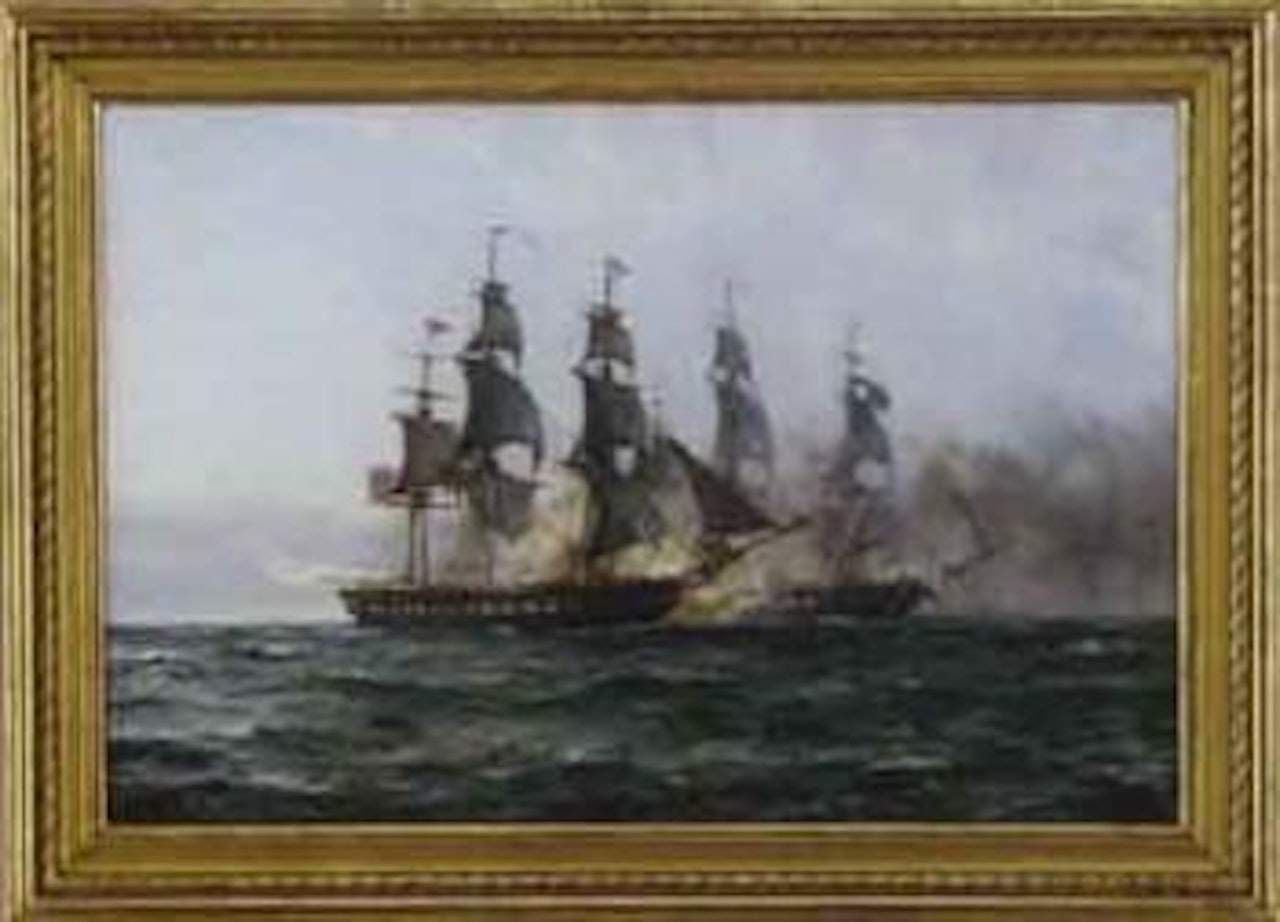 The U.S.S. Constellation in action by Montague Dawson