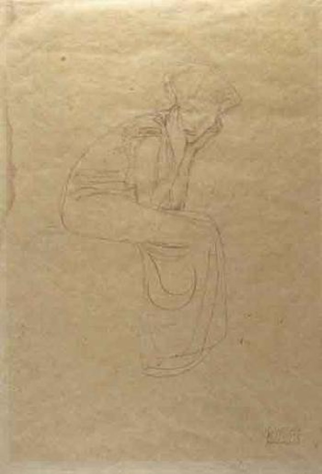 Seated woman holding her head in her hands by Gustav Klimt