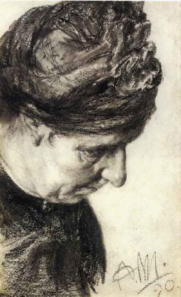 Head of woman looking down by Adolph Menzel