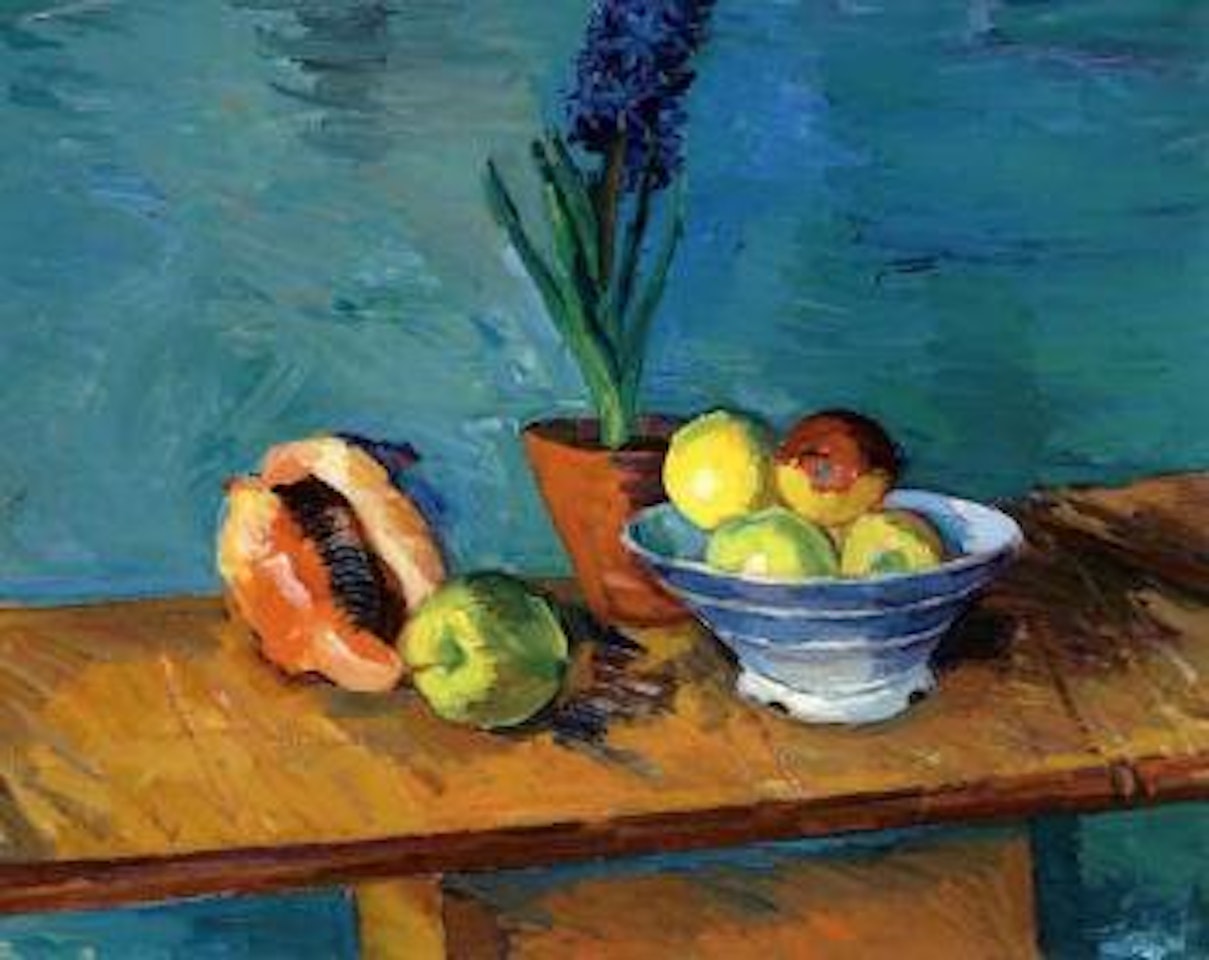 Still life with hyacinth, mussel and fruit by Herbert Boeckl