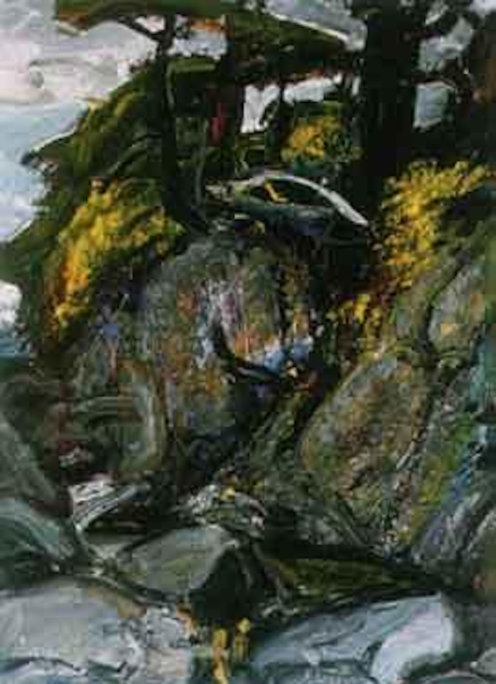 Rocky cliff by the shore by Arthur Lismer