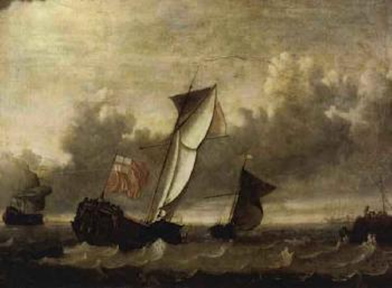 Dutch boats on choppy sea by Dutch School