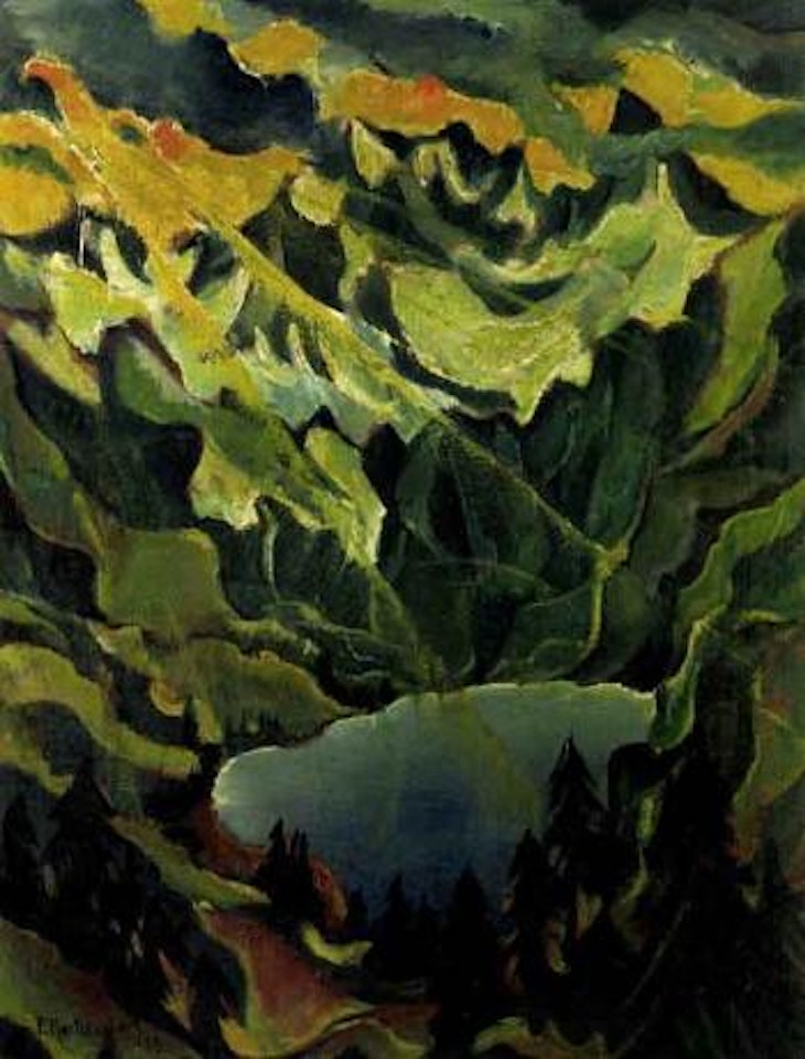Mountain landscape with lake by Franz Heckendorf