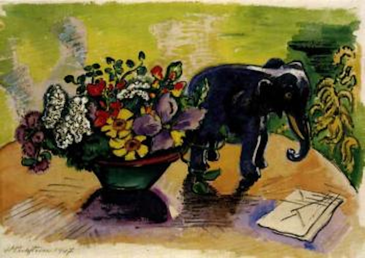 Still life with elephant by Max Pechstein