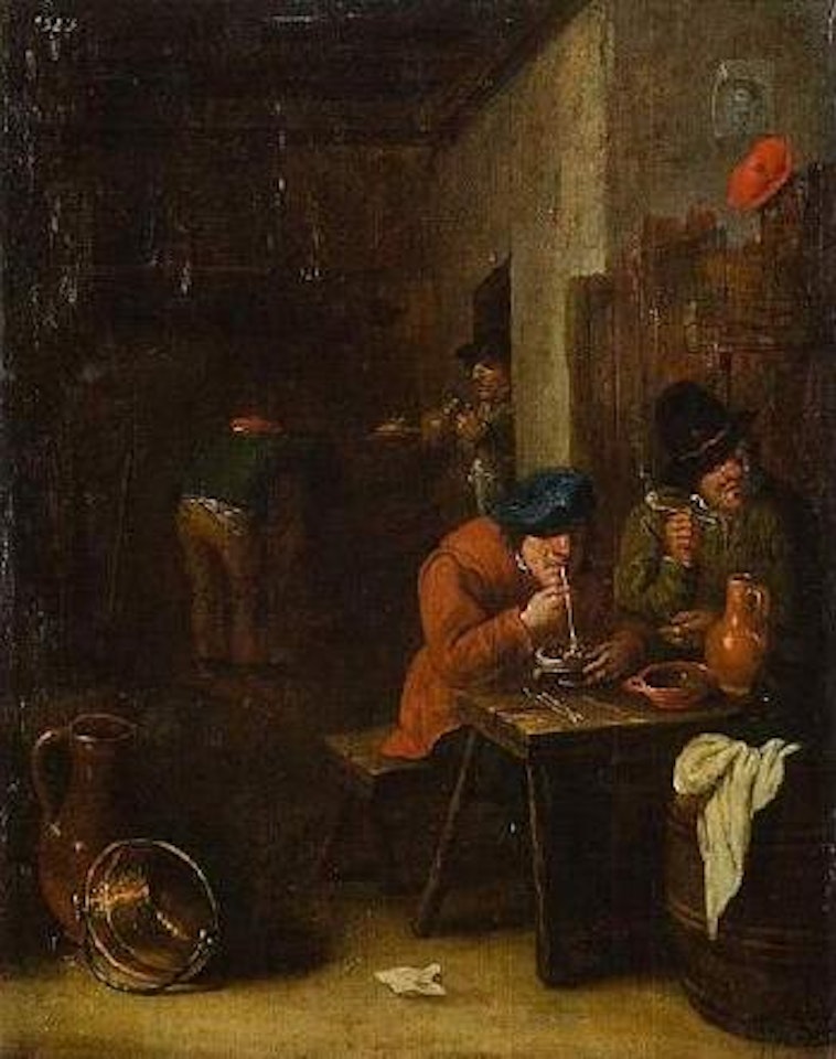 Two smokers in a tavern by Egbert van Heemskerk III