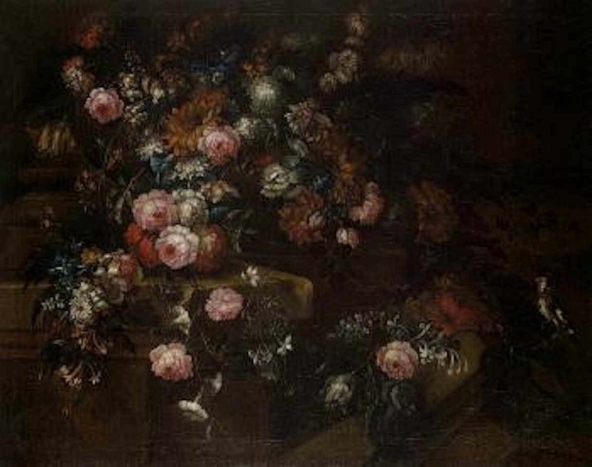 Still life of flowers in a basket by Franz Werner von Tamm