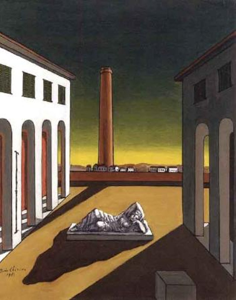 Italian square, summer afternoon by Giorgio de Chirico
