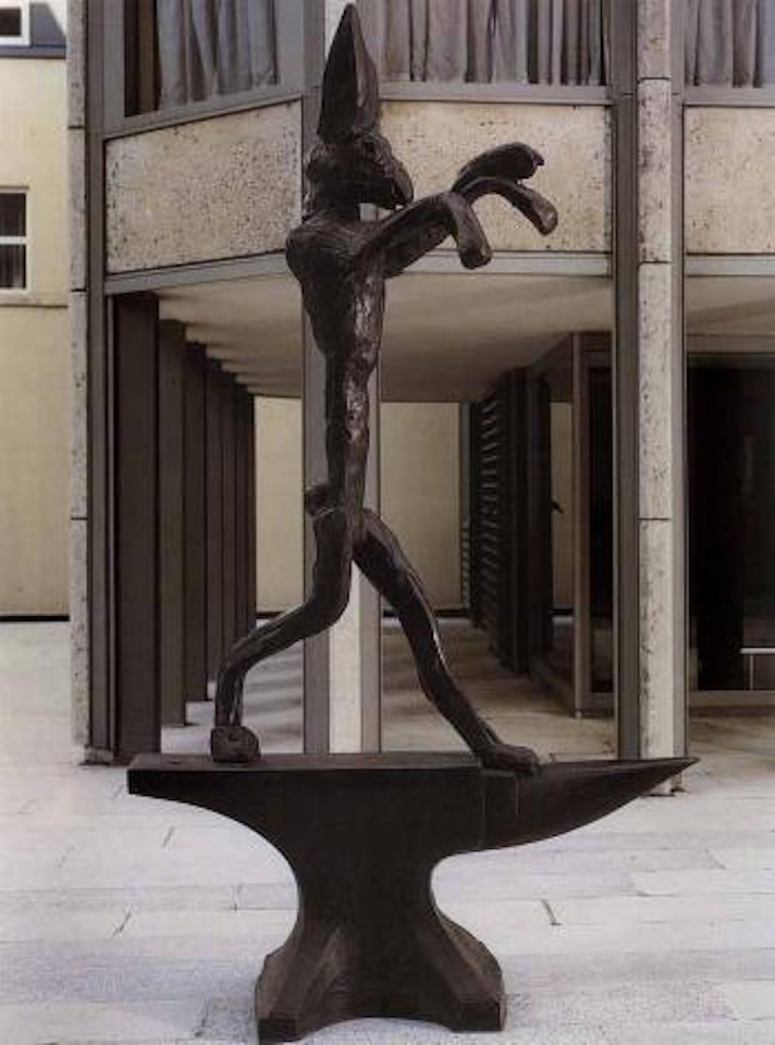 Boxing hare on anvil by Barry Flanagan