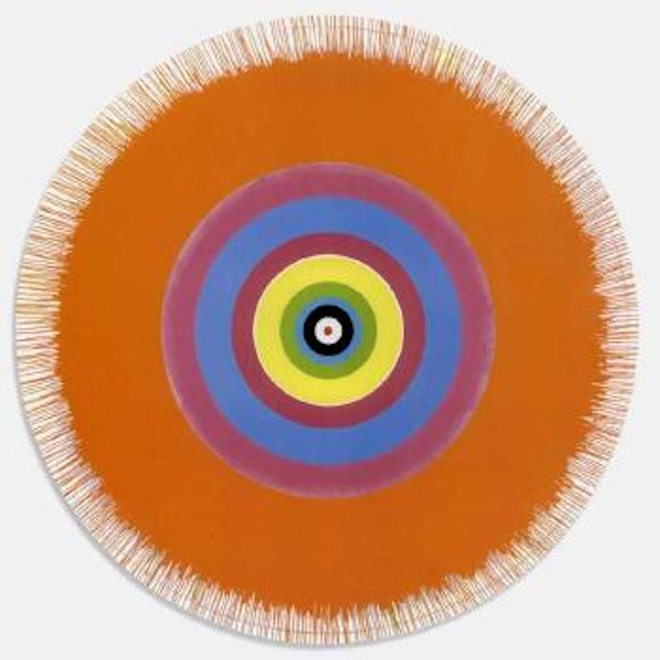Gorgeous concentric beautiful charity begins at home, exploding orange painting by Damien Hirst