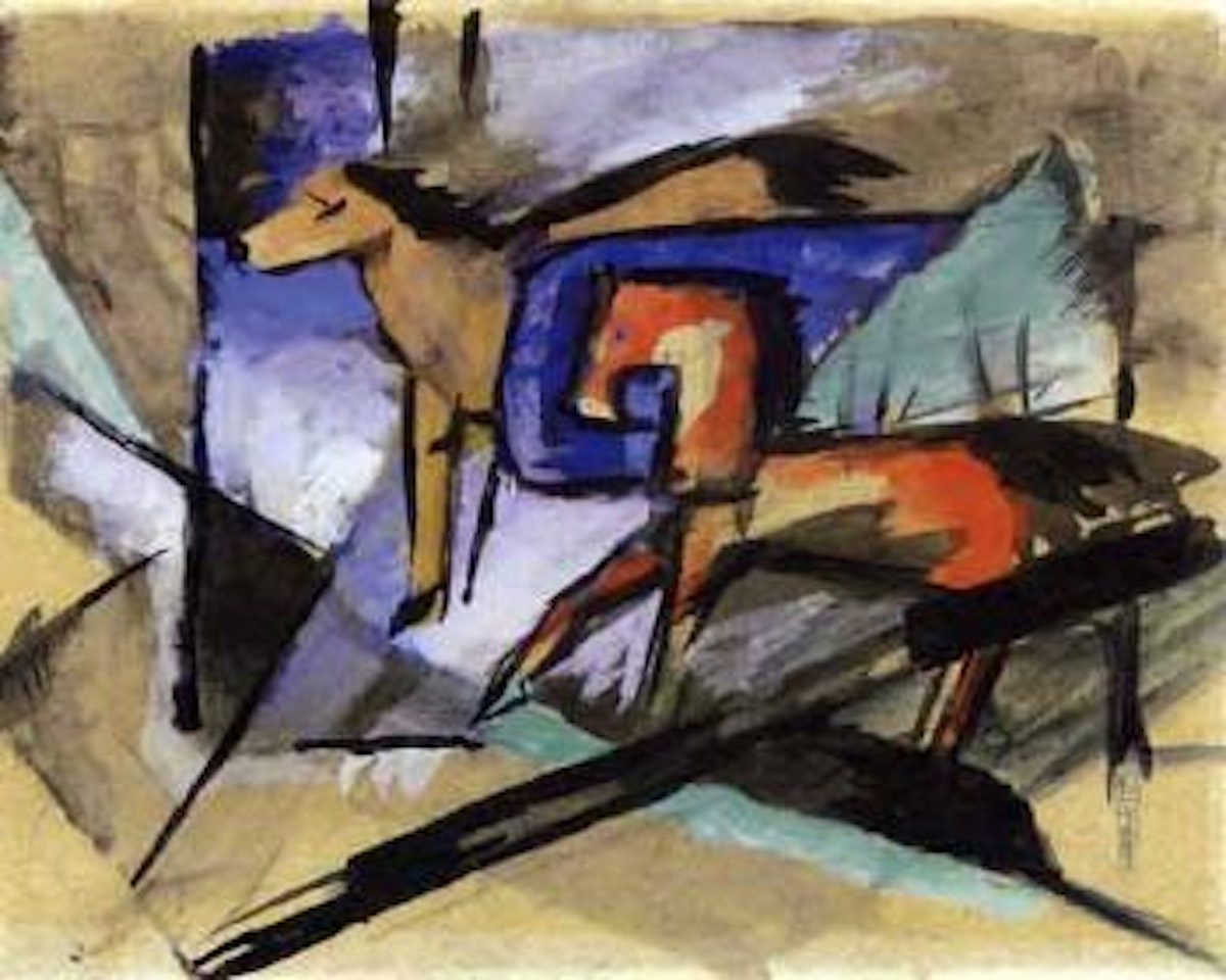 Red and yellow little horses by Franz Marc