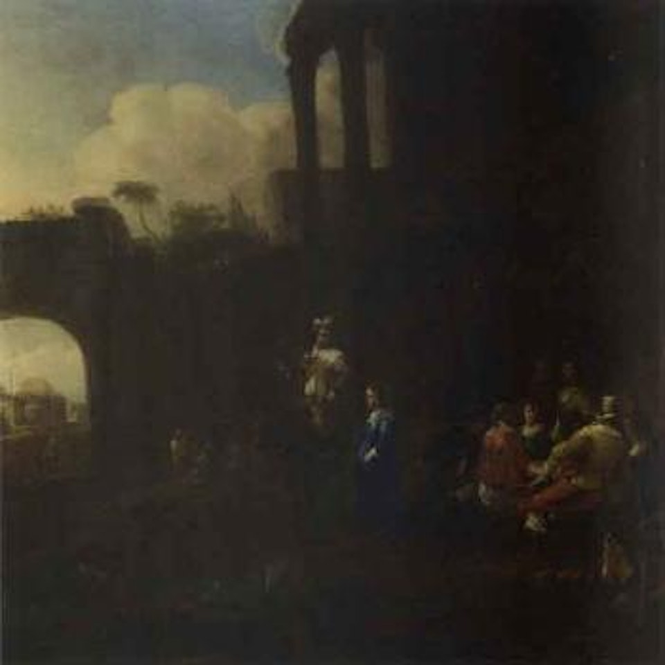 Company resting by inn by Dutch School